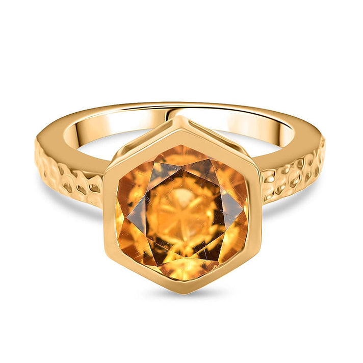 GP Honeycomb Collection - Serra Gaucha Citrine, Blue Sapphire &amp; White Zircon Solitaire Ring in 18K Vermeil Yellow Gold Plated Sterling Silver 4.52 Ct. 7979547 1