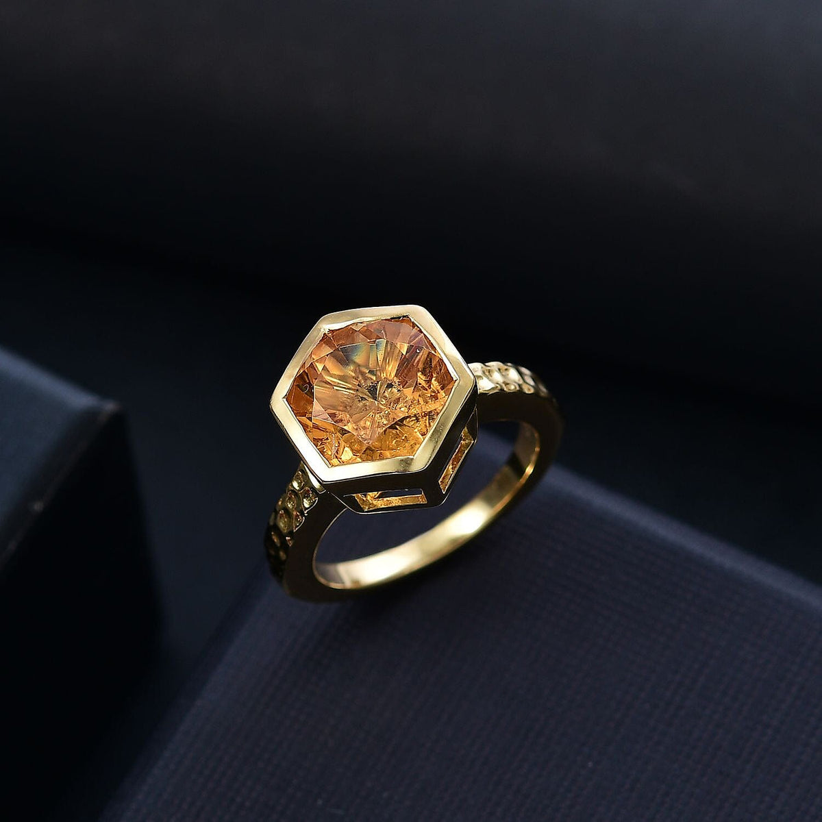 GP Honeycomb Collection - Serra Gaucha Citrine, Blue Sapphire &amp; White Zircon Solitaire Ring in 18K Vermeil Yellow Gold Plated Sterling Silver 4.52 Ct. 7979547 2