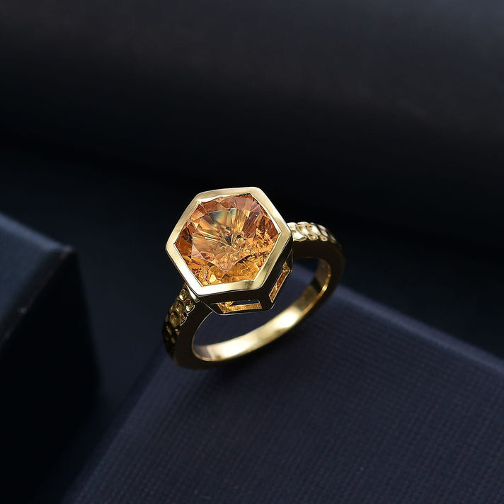 GP Honeycomb Collection - Serra Gaucha Citrine, Blue Sapphire &amp; White Zircon Solitaire Ring in 18K Vermeil Yellow Gold Plated Sterling Silver 4.52 Ct. 7979547 2