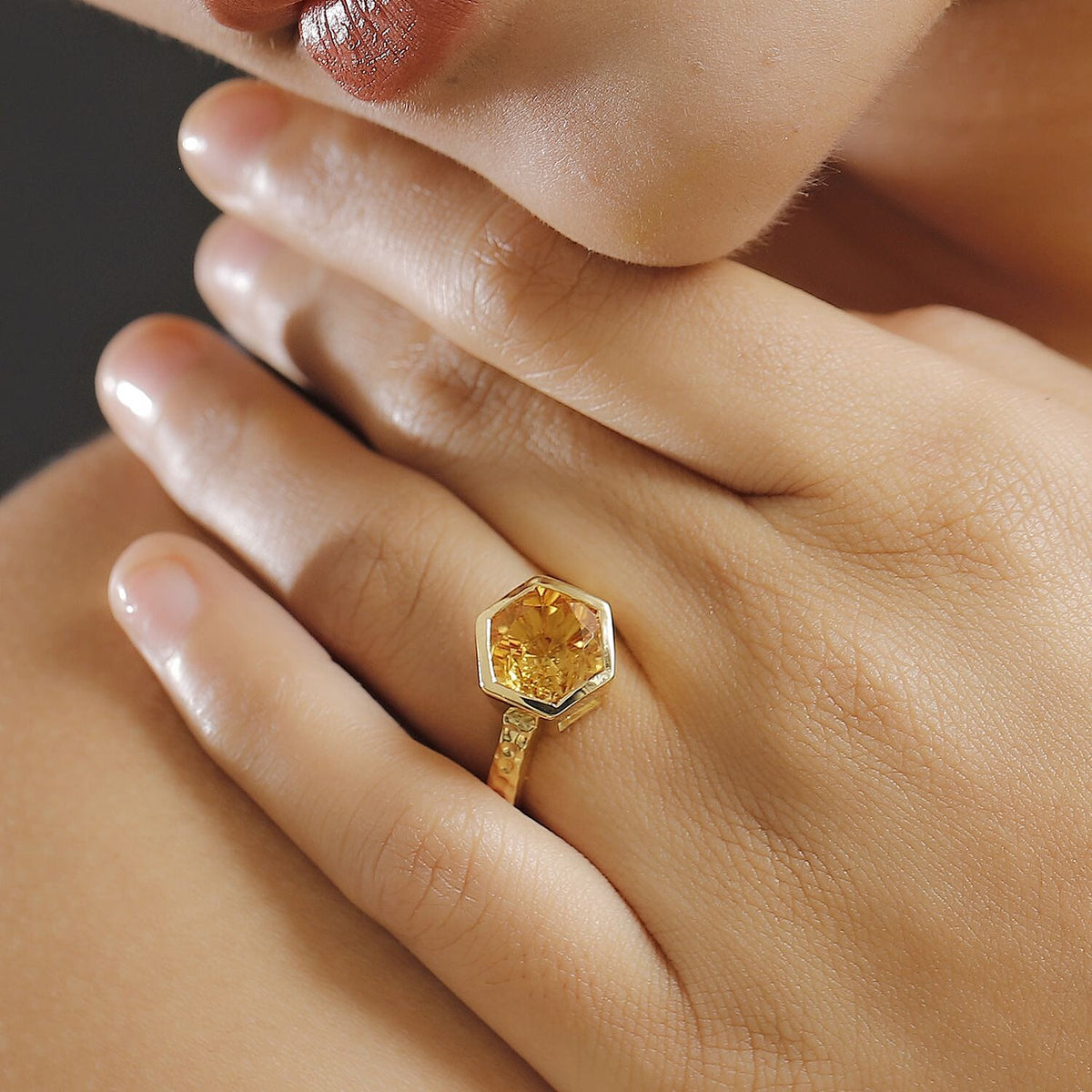 GP Honeycomb Collection - Serra Gaucha Citrine, Blue Sapphire &amp; White Zircon Solitaire Ring in 18K Vermeil Yellow Gold Plated Sterling Silver 4.52 Ct. 7979547 3