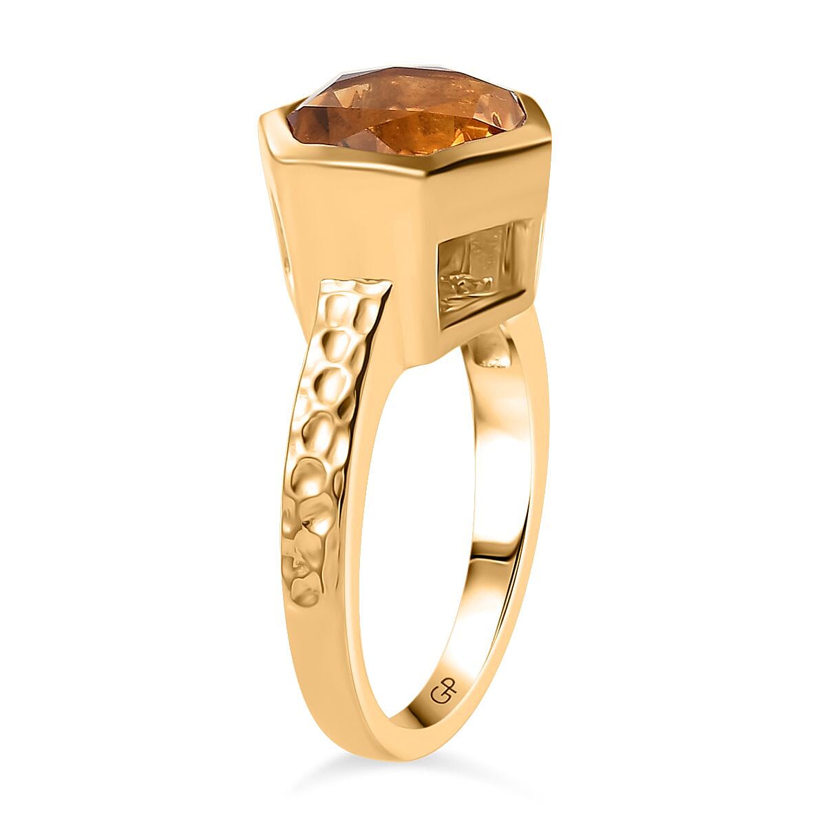 GP Honeycomb Collection - Serra Gaucha Citrine, Blue Sapphire &amp; White Zircon Solitaire Ring in 18K Vermeil Yellow Gold Plated Sterling Silver 4.52 Ct. 7979547 4