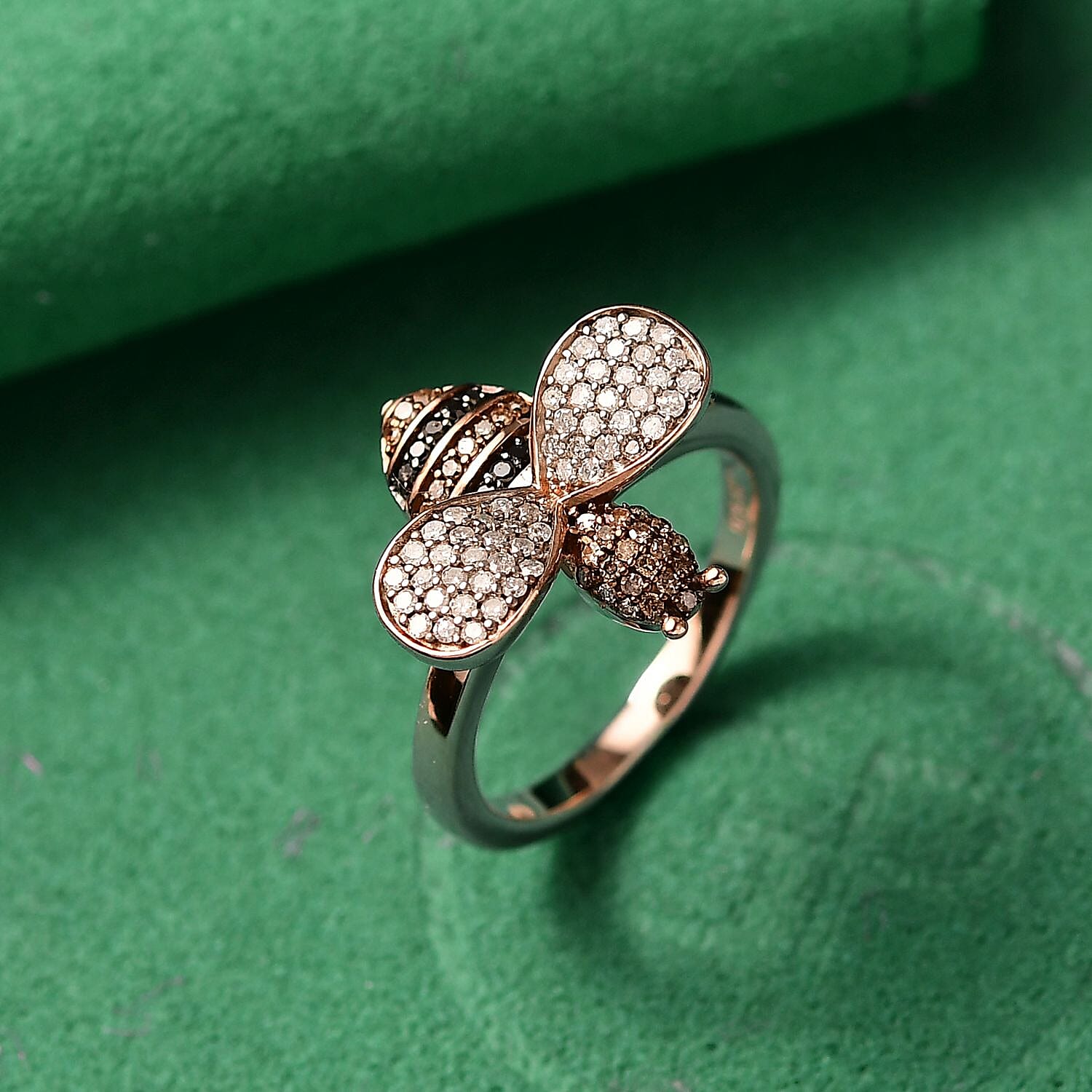 GP Italian Garden Collection - Black Diamond, Kanchanaburi Blue Sapphire, Champagne Diamond &amp; White Diamond Ring in 18K Vermeil Rose Gold Plated Sterling Silver 0.50 Ct. 8206775 2