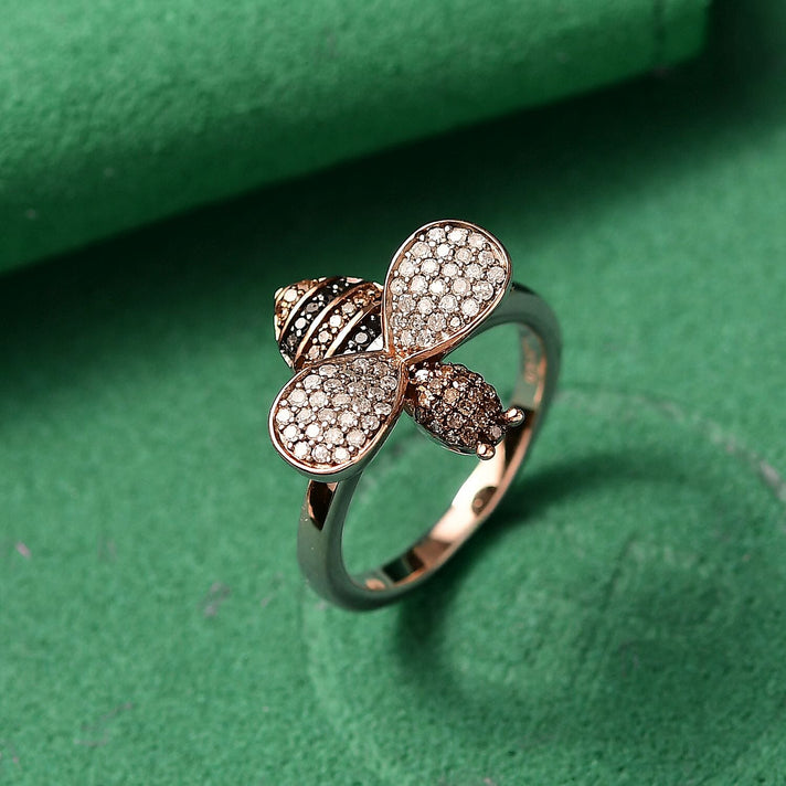 GP Italian Garden Collection - Black Diamond, Kanchanaburi Blue Sapphire, Champagne Diamond &amp; White Diamond Ring in 18K Vermeil Rose Gold Plated Sterling Silver 0.50 Ct. 8206775 2