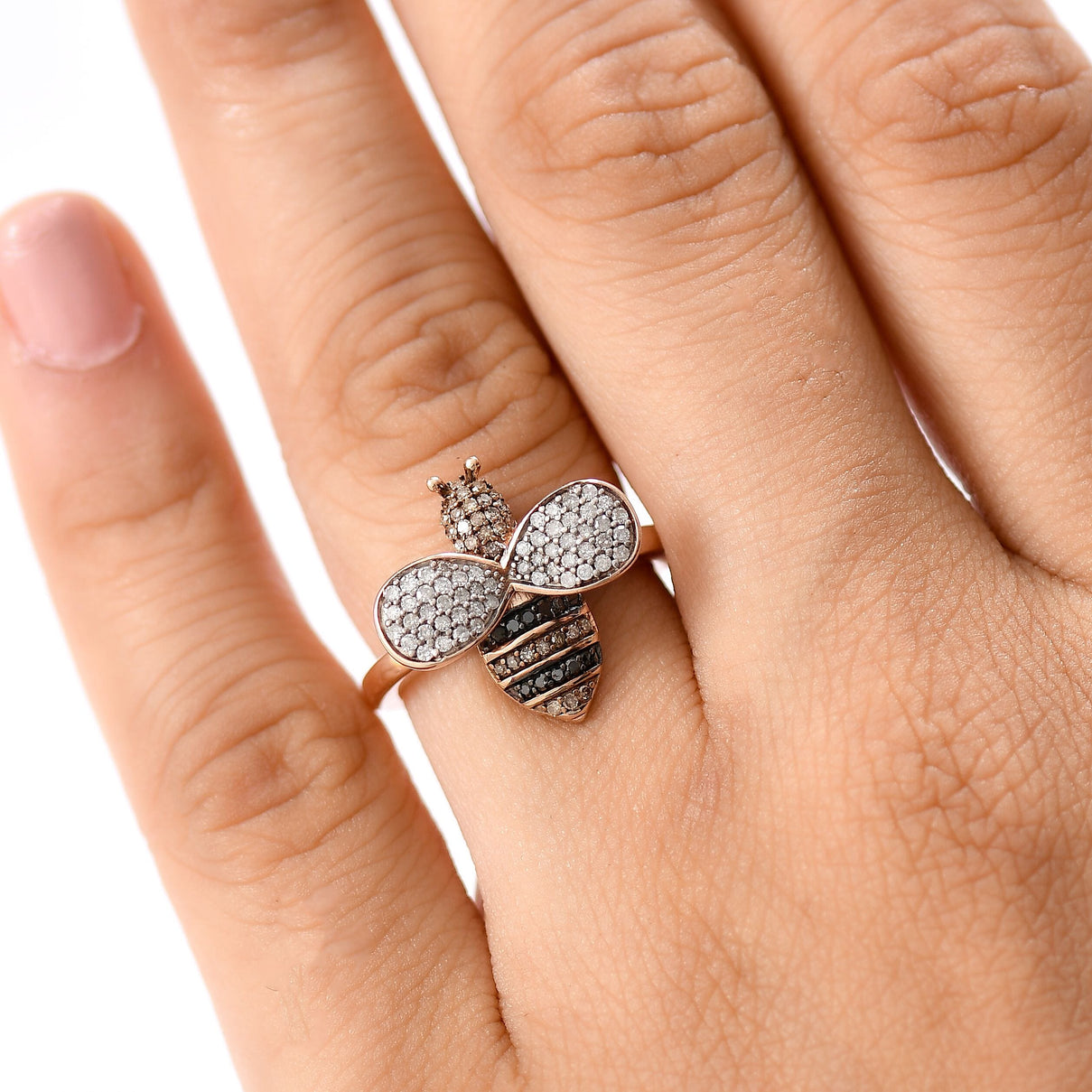 GP Italian Garden Collection - Black Diamond, Kanchanaburi Blue Sapphire, Champagne Diamond &amp; White Diamond Ring in 18K Vermeil Rose Gold Plated Sterling Silver 0.50 Ct. 8206775 3