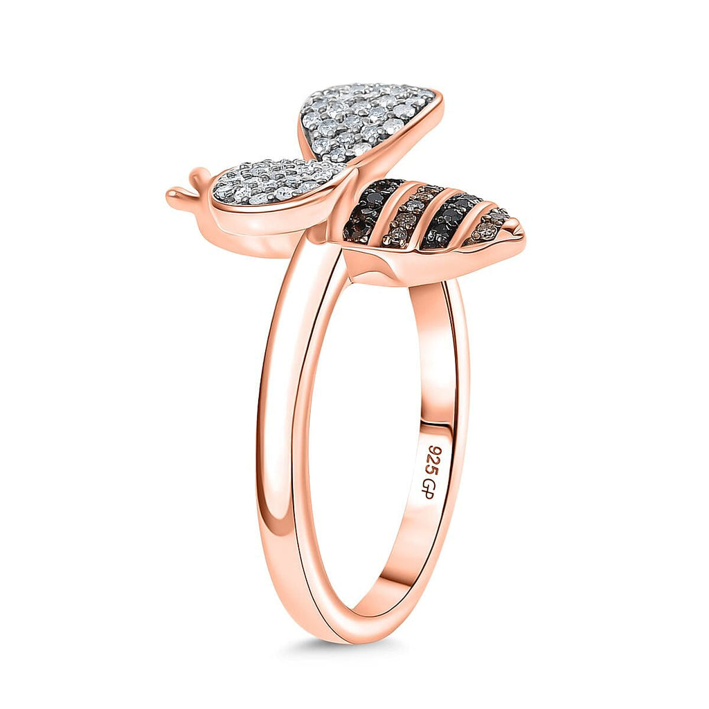 GP Italian Garden Collection - Black Diamond, Kanchanaburi Blue Sapphire, Champagne Diamond & White Diamond Ring in 18K Vermeil Rose Gold Plated Sterling Silver 0.50 Ct.
