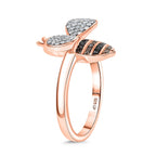 GP Italian Garden Collection - Black Diamond, Kanchanaburi Blue Sapphire, Champagne Diamond & White Diamond Ring in 18K Vermeil Rose Gold Plated Sterling Silver 0.50 Ct.