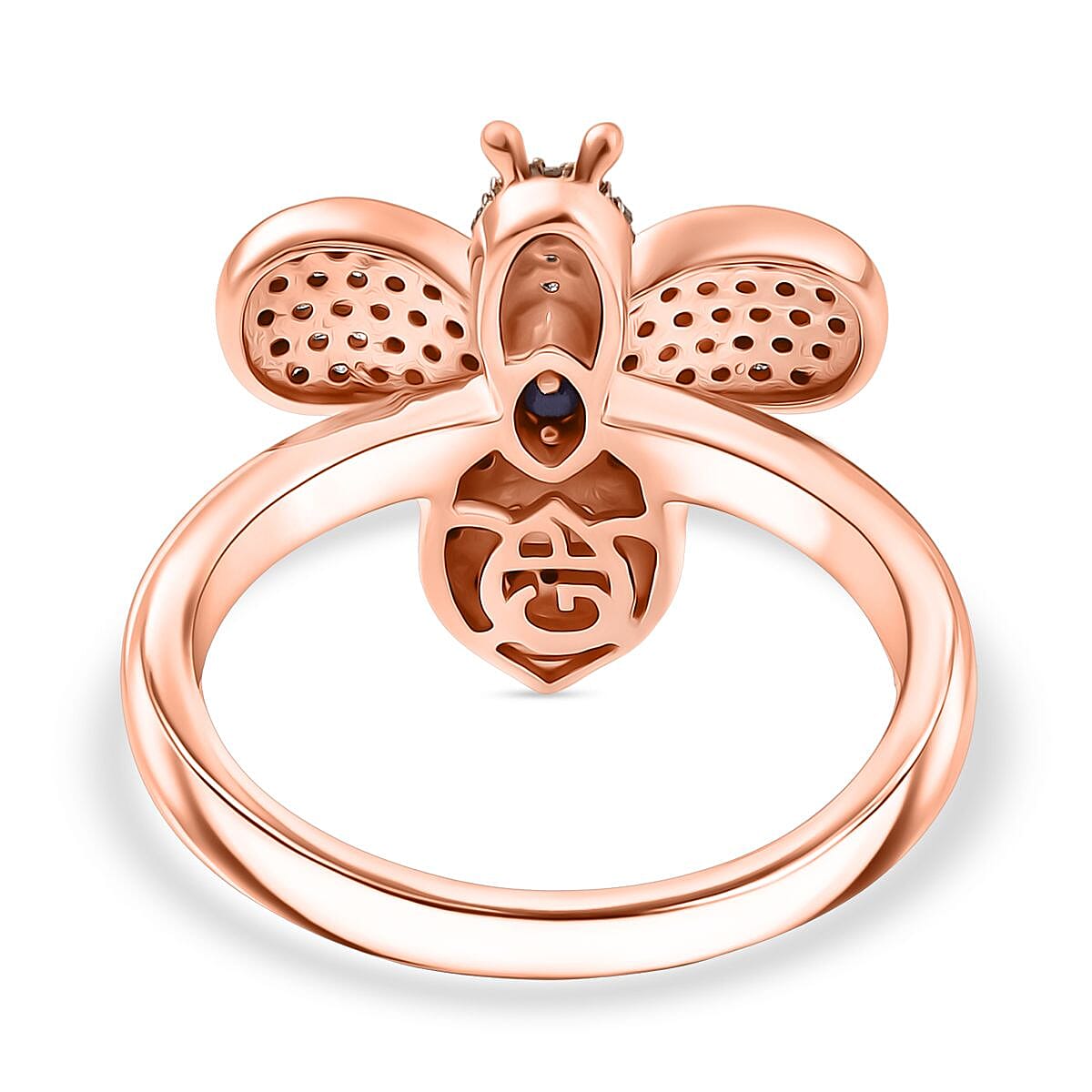 GP Italian Garden Collection - Black Diamond, Kanchanaburi Blue Sapphire, Champagne Diamond &amp; White Diamond Ring in 18K Vermeil Rose Gold Plated Sterling Silver 0.50 Ct. 8206775 6