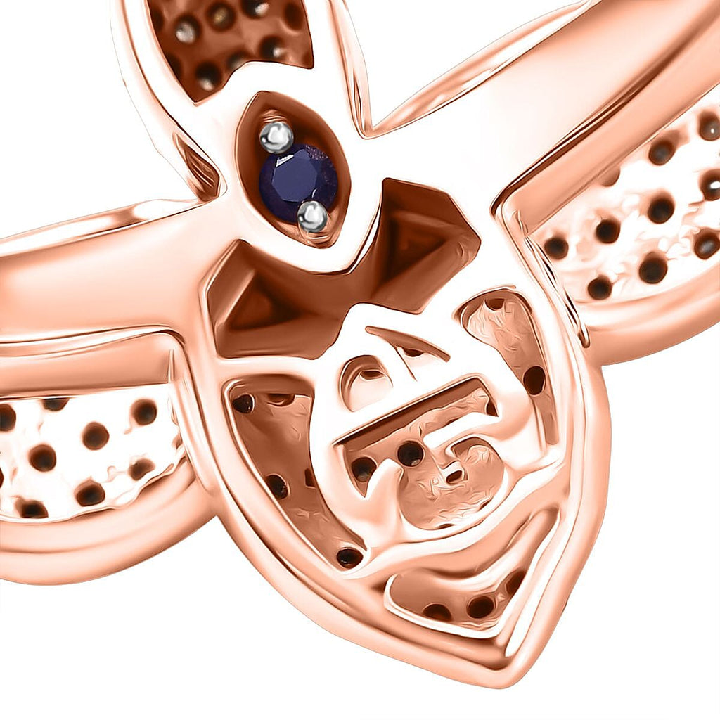GP Italian Garden Collection - Black Diamond, Kanchanaburi Blue Sapphire, Champagne Diamond & White Diamond Ring in 18K Vermeil Rose Gold Plated Sterling Silver 0.50 Ct.