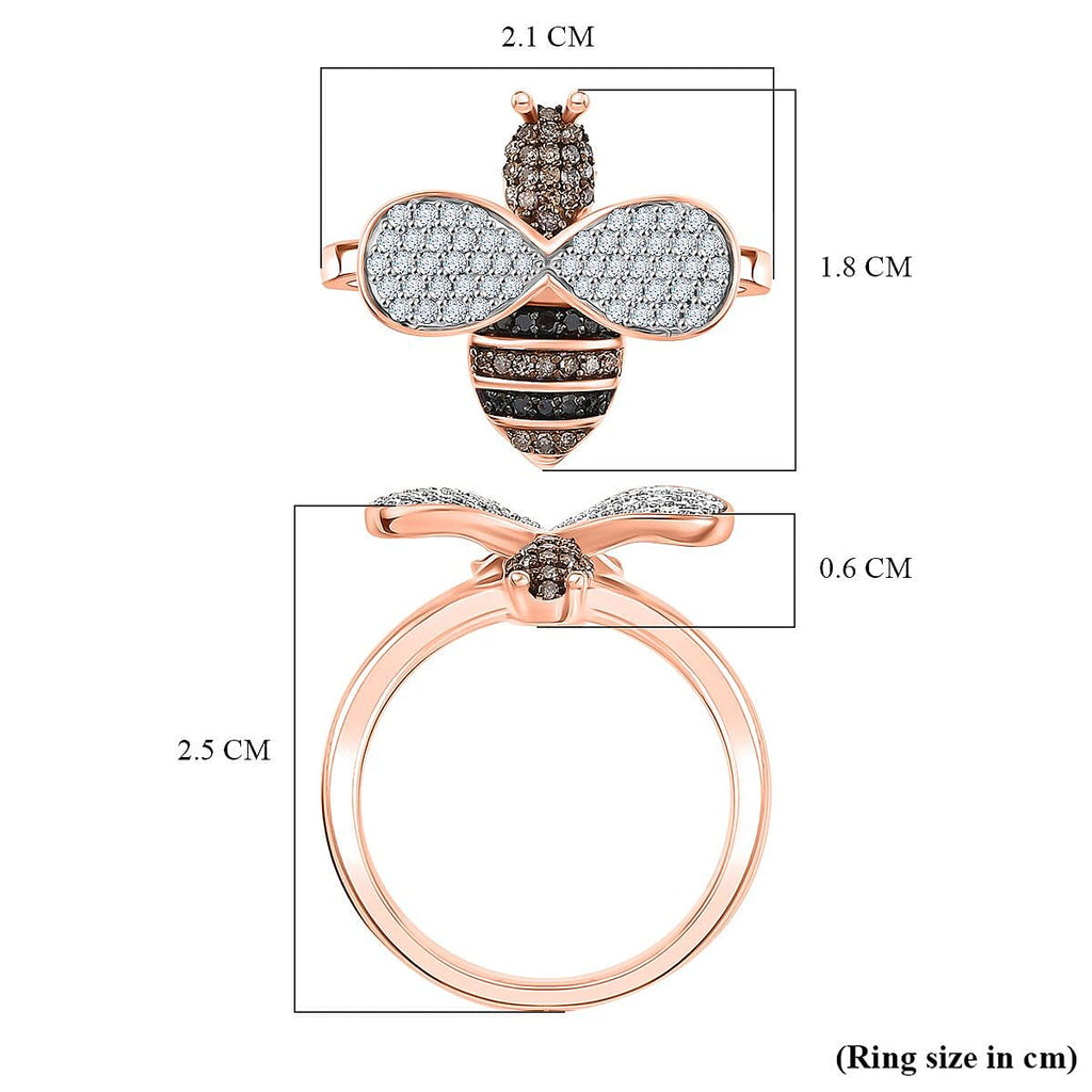 GP Italian Garden Collection - Black Diamond, Kanchanaburi Blue Sapphire, Champagne Diamond & White Diamond Ring in 18K Vermeil Rose Gold Plated Sterling Silver 0.50 Ct.