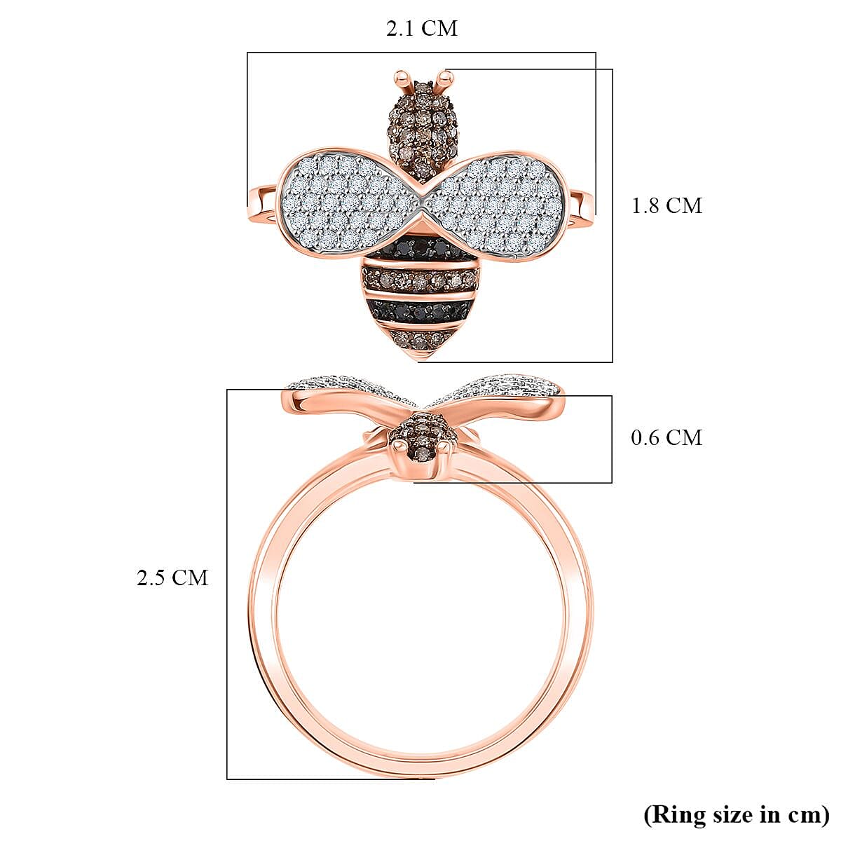 GP Italian Garden Collection - Black Diamond, Kanchanaburi Blue Sapphire, Champagne Diamond &amp; White Diamond Ring in 18K Vermeil Rose Gold Plated Sterling Silver 0.50 Ct. 8206775 8