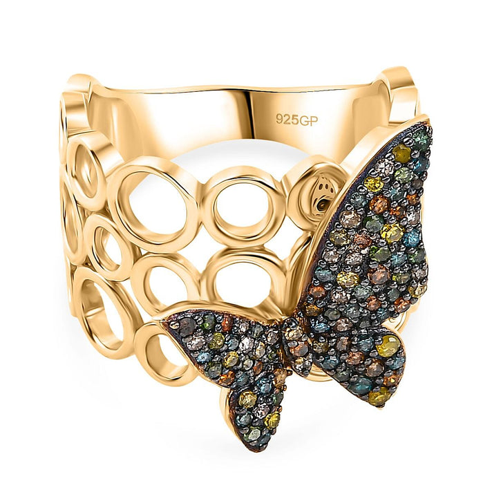 GP Italian Garden Collection - Champagne Diamond &amp; Multi Gemstones Cluster Ring in 18K Vermeil Yellow Gold Plated Sterling Silver, 0.51 Ct. 8207369 1