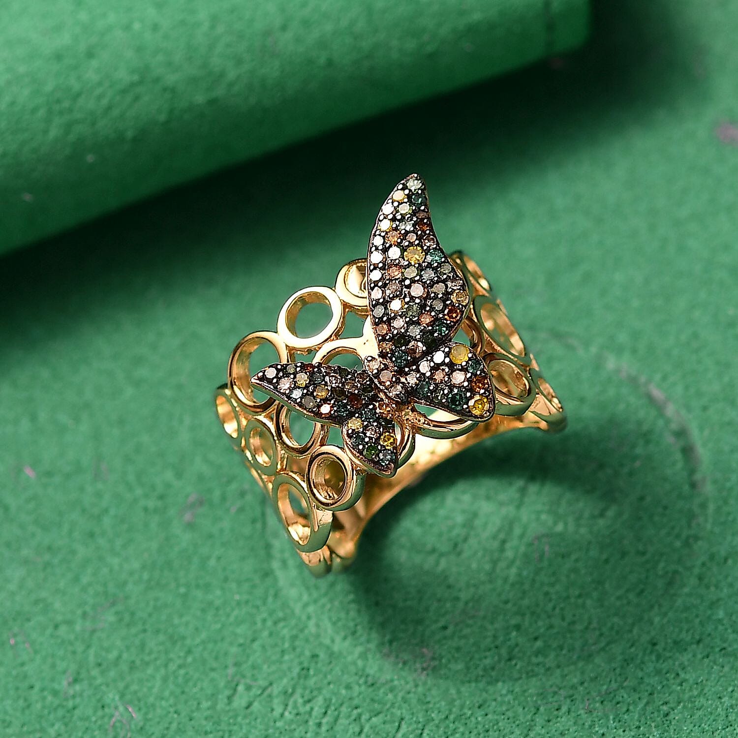 GP Italian Garden Collection - Champagne Diamond &amp; Multi Gemstones Cluster Ring in 18K Vermeil Yellow Gold Plated Sterling Silver, 0.51 Ct. 8207369 2