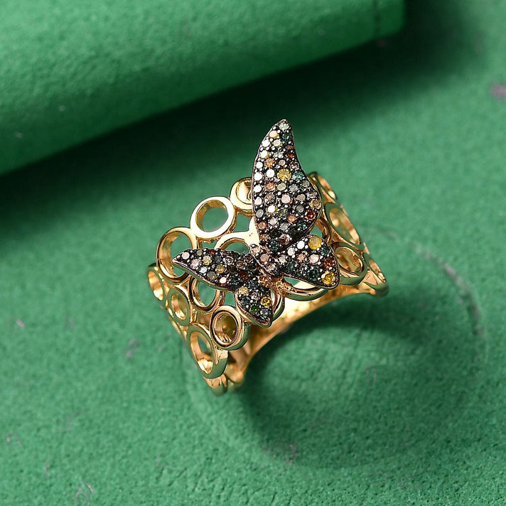 GP Italian Garden Collection - Champagne Diamond &amp; Multi Gemstones Cluster Ring in 18K Vermeil Yellow Gold Plated Sterling Silver, 0.51 Ct. 8207369 2