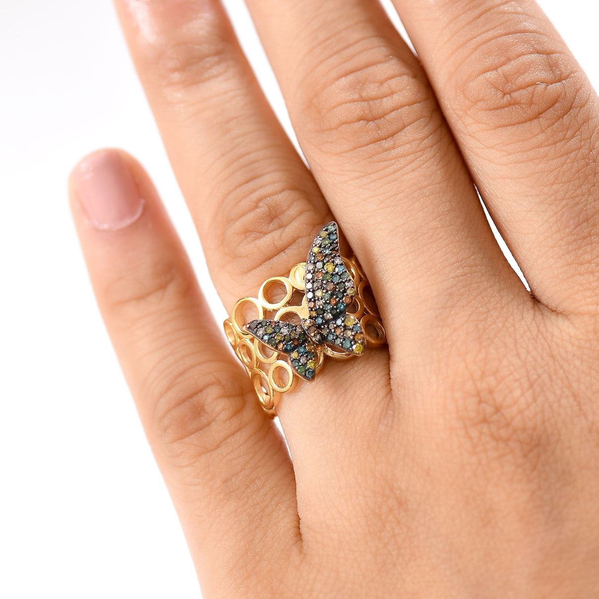 GP Italian Garden Collection - Champagne Diamond &amp; Multi Gemstones Cluster Ring in 18K Vermeil Yellow Gold Plated Sterling Silver, 0.51 Ct. 8207369 3