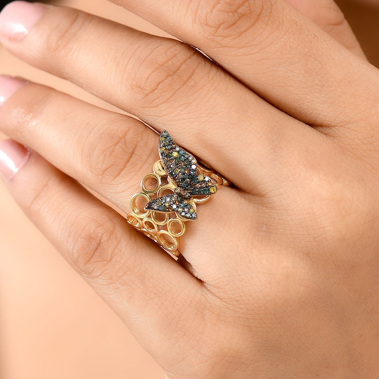 GP Italian Garden Collection - Champagne Diamond &amp; Multi Gemstones Cluster Ring in 18K Vermeil Yellow Gold Plated Sterling Silver, 0.51 Ct. 8207369 4