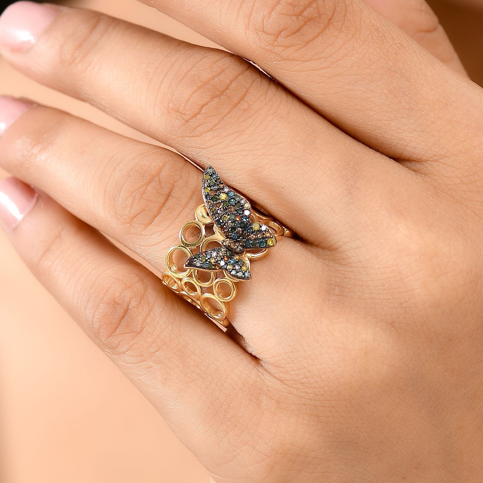 GP Italian Garden Collection - Champagne Diamond &amp; Multi Gemstones Cluster Ring in 18K Vermeil Yellow Gold Plated Sterling Silver, 0.51 Ct. 8207369 4