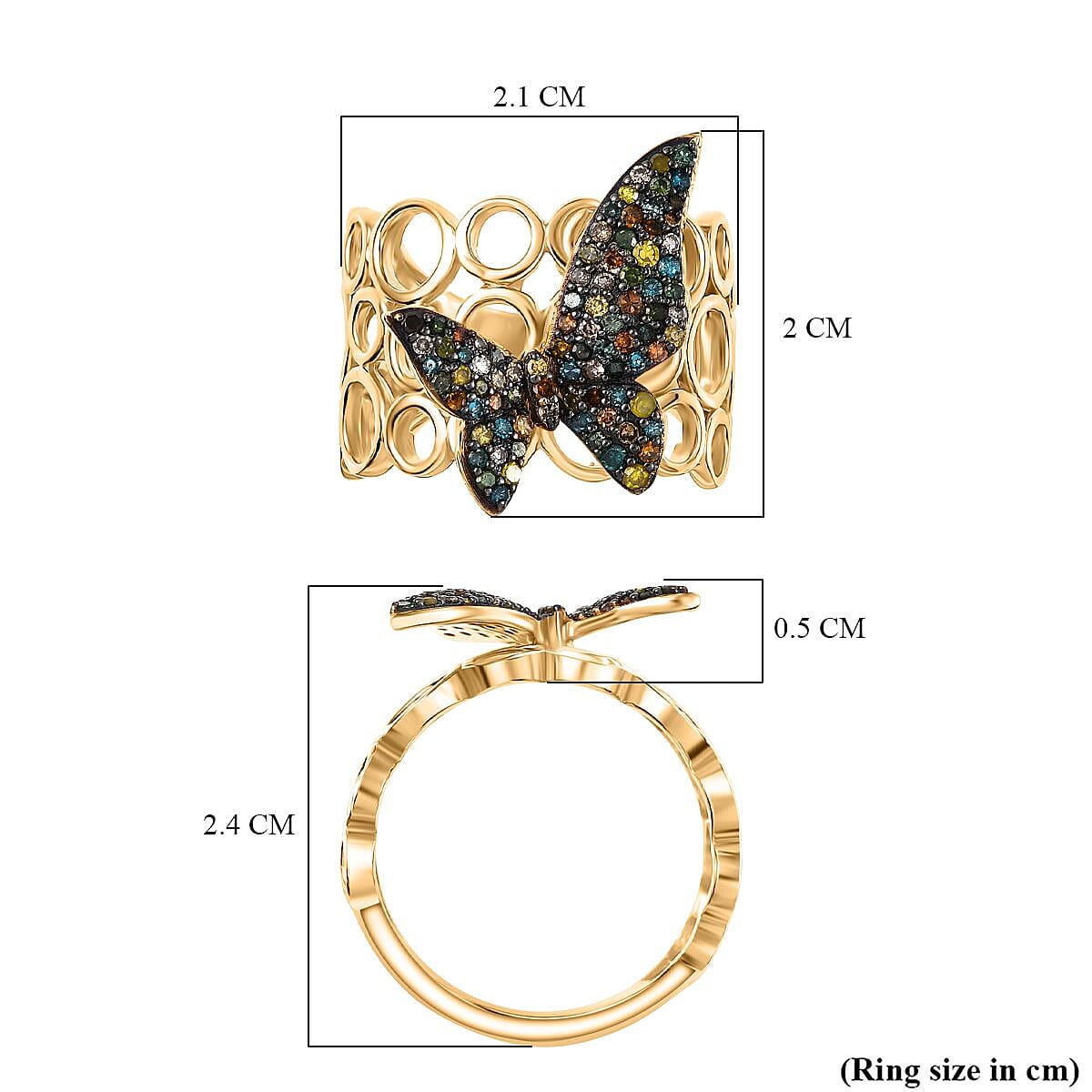 GP Italian Garden Collection - Champagne Diamond &amp; Multi Gemstones Cluster Ring in 18K Vermeil Yellow Gold Plated Sterling Silver, 0.51 Ct. 8207369 7