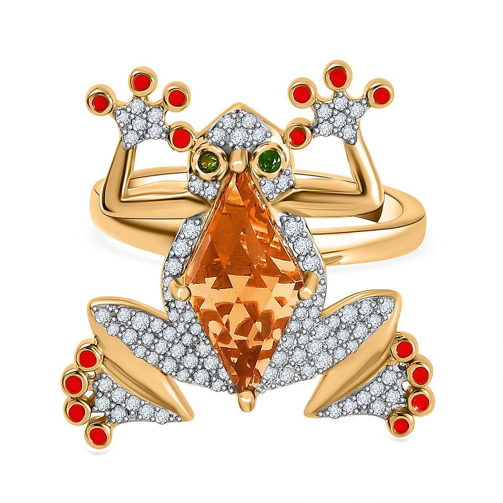 GP Italian Garden Collection - Citrine, Natural Chrome Diopside & Natural Zircon Frog Ring in 18K Vermeil YG Plated Sterling Silver 5.60 Ct, Silver Wt. 8.40 Gms