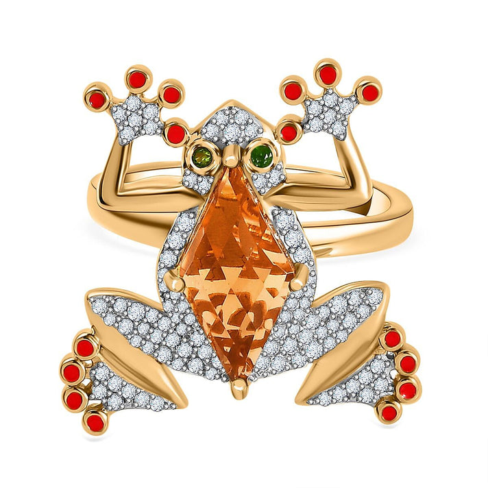 GP Italian Garden Collection - Citrine, Natural Chrome Diopside &amp; Natural Zircon Frog Ring in 18K Vermeil Yellow Gold Plated Sterling Silver 7699701 1