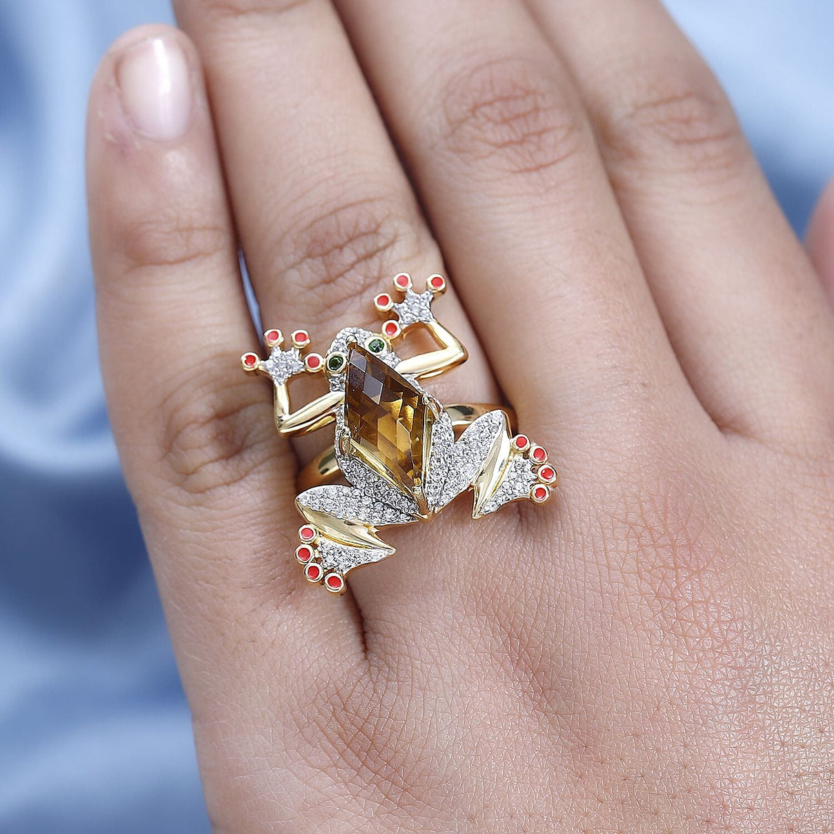 GP Italian Garden Collection - Citrine, Natural Chrome Diopside &amp; Natural Zircon Frog Ring in 18K Vermeil Yellow Gold Plated Sterling Silver 7699694 2