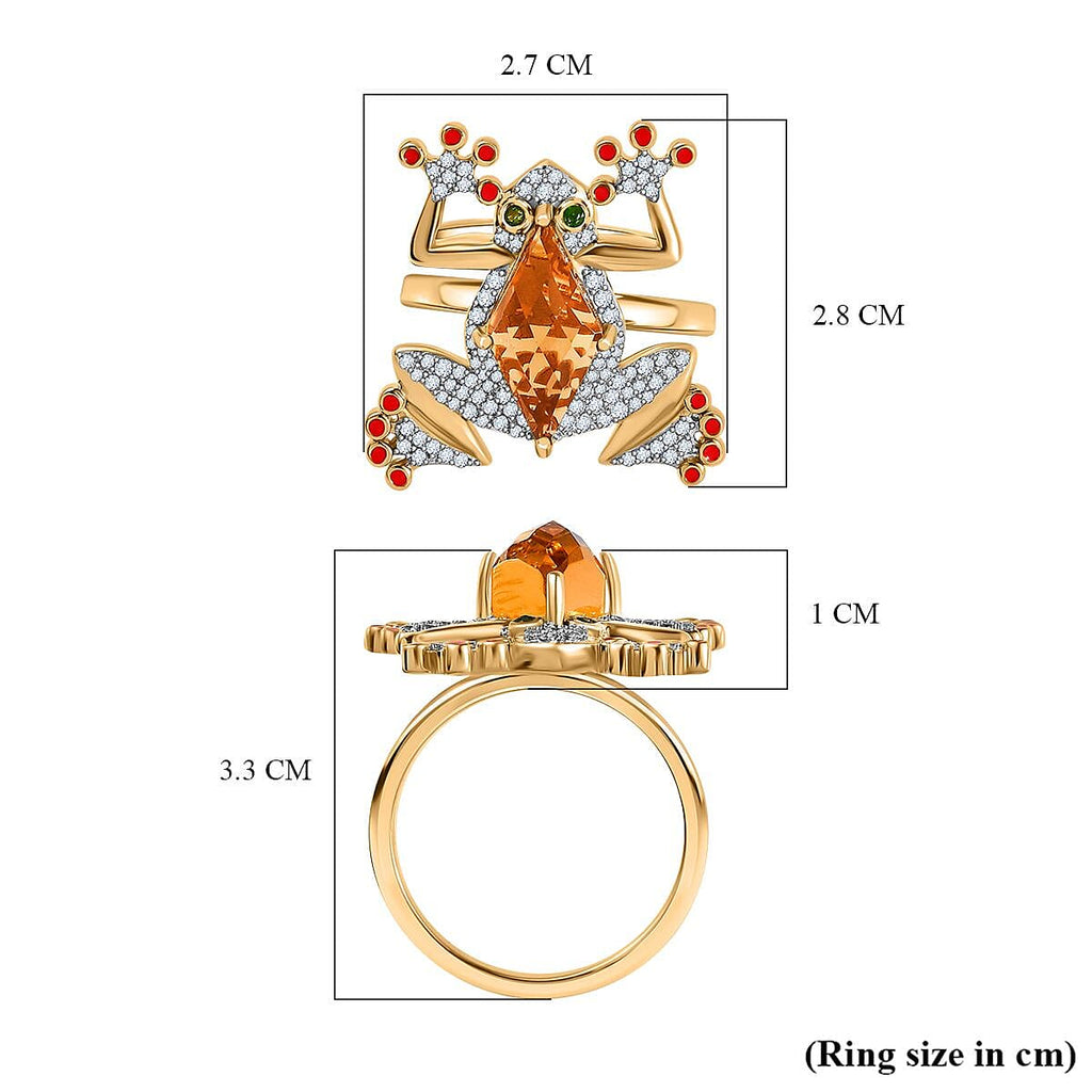GP Italian Garden Collection - Citrine, Natural Chrome Diopside & Natural Zircon Frog Ring in 18K Vermeil YG Plated Sterling Silver 5.60 Ct, Silver Wt. 8.40 Gms