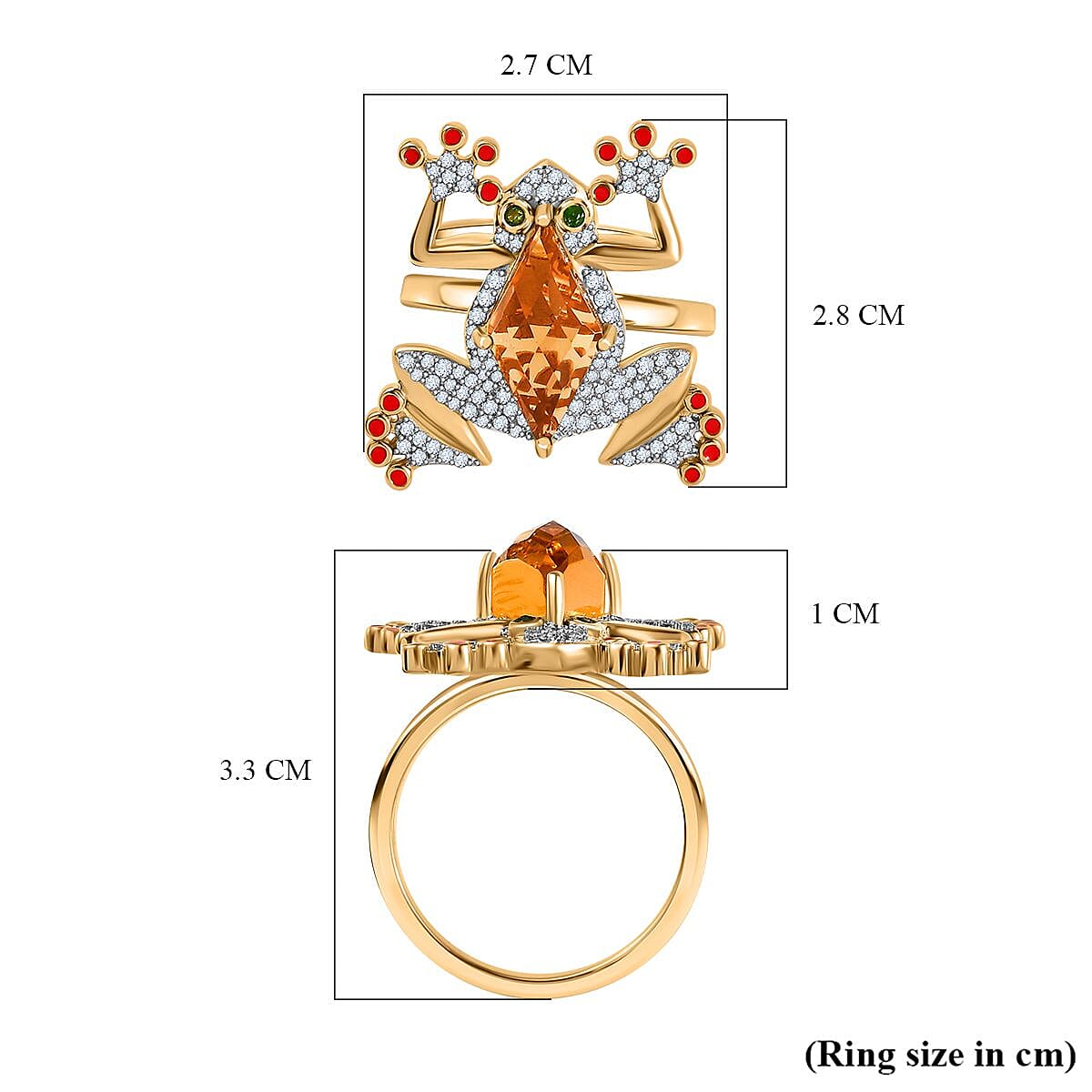 GP Italian Garden Collection - Citrine, Natural Chrome Diopside &amp; Natural Zircon Frog Ring in 18K Vermeil Yellow Gold Plated Sterling Silver 7699694 5