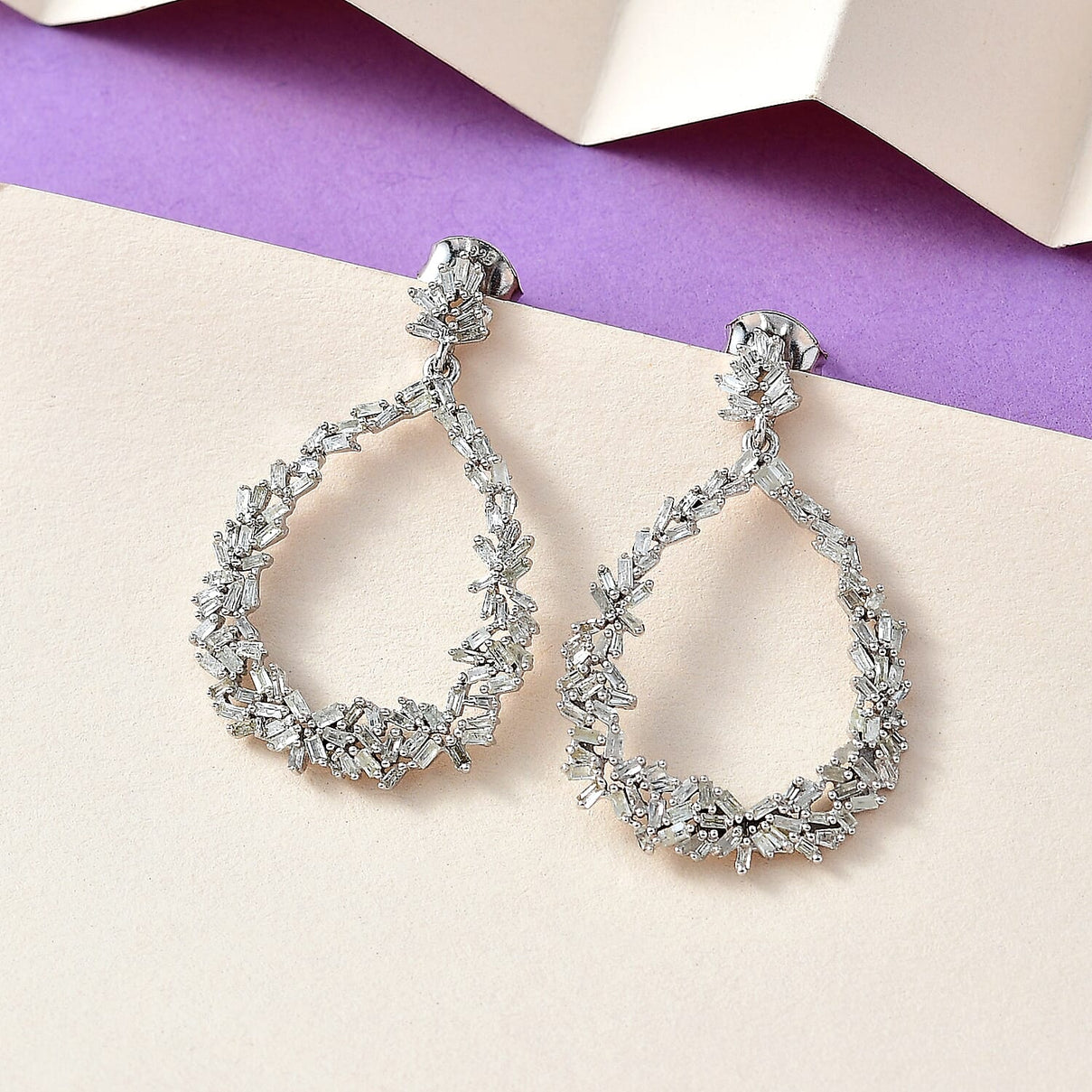 GP Italian Garden Collection - Natural Diamond Earrings with Push Back in Platinum Overlay Sterling Silver 1.10 Ct 7699521 2