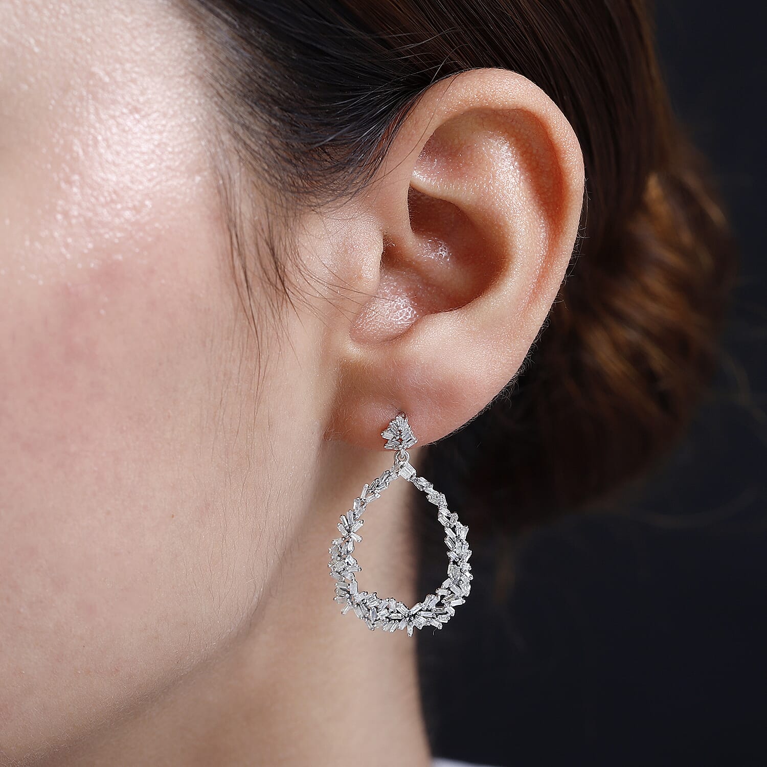 GP Italian Garden Collection - Natural Diamond Earrings with Push Back in Platinum Overlay Sterling Silver 1.10 Ct 7699521 3