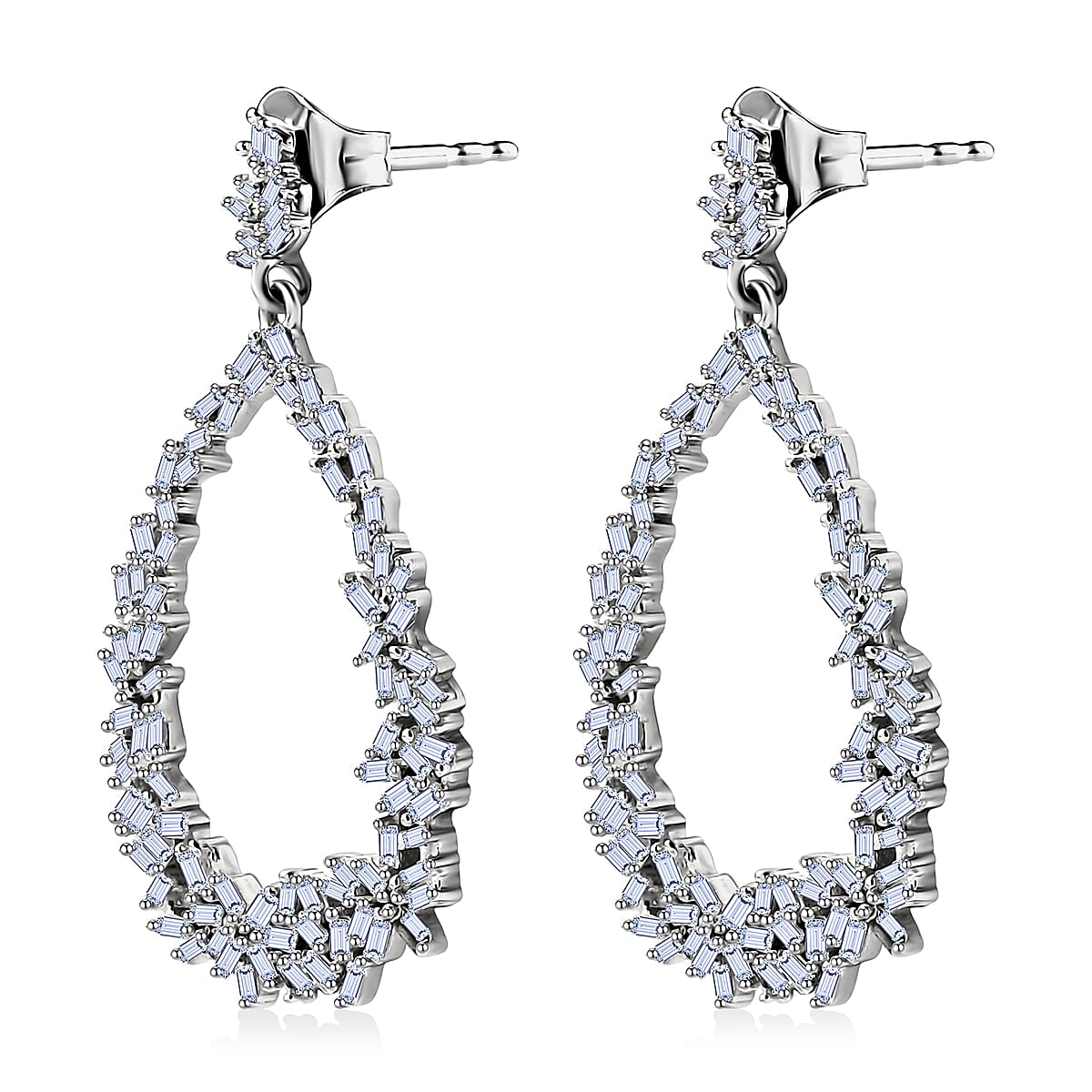 GP Italian Garden Collection - Natural Diamond Earrings with Push Back in Platinum Overlay Sterling Silver 1.10 Ct 7699521 4