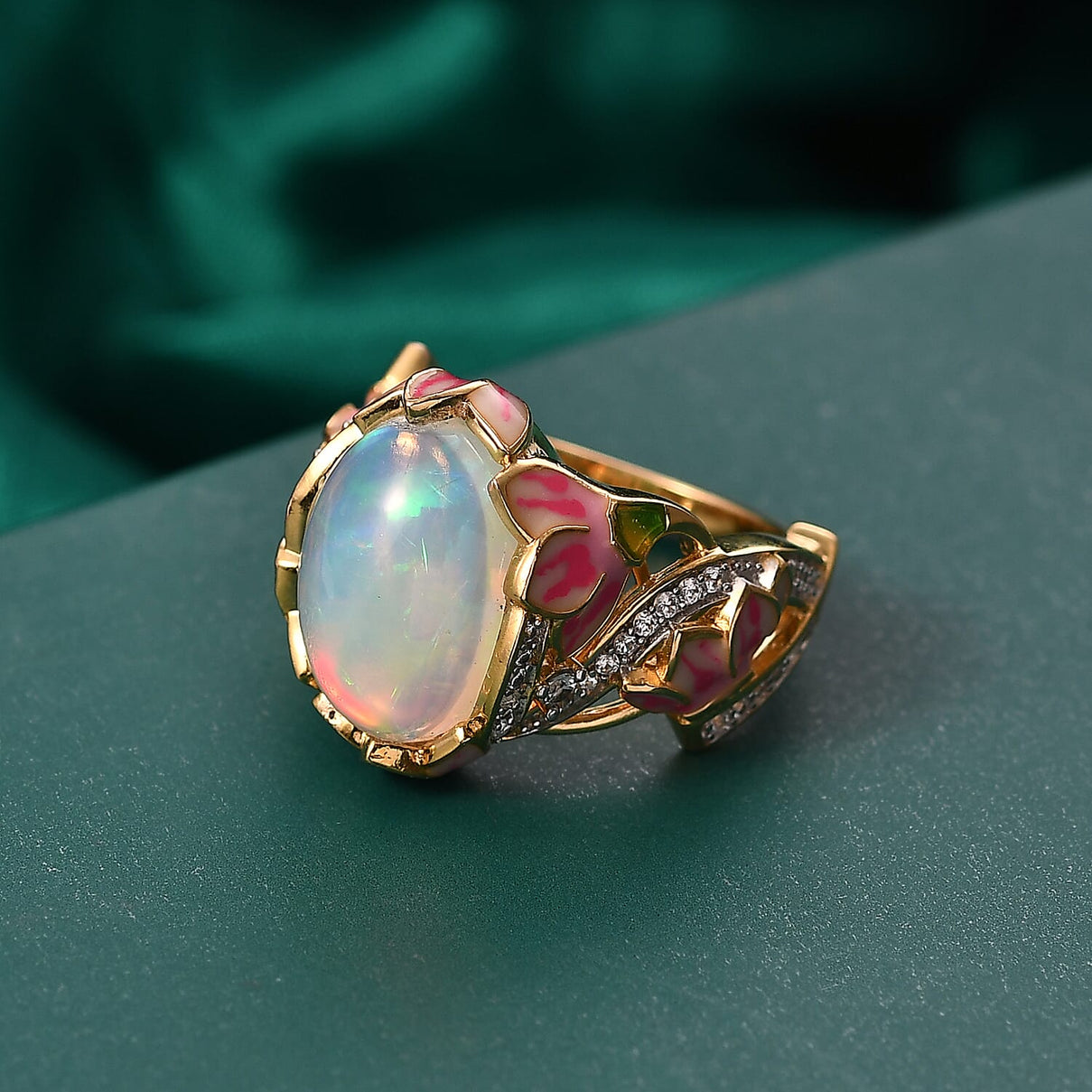 GP - Italian Garden Collection - Ethiopian Opal, Blue Sapphire &amp; White Zircon Living Creature Ring in 18K Vermeil Yellow Gold Plated Sterling Silver 4.28 Ct, Silver Wt. 5.99 Gms. 8343009 2