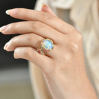 GP - Italian Garden Collection - Ethiopian Opal, Blue Sapphire & White Zircon Living Creature Ring in 18K Vermeil Yellow Gold Plated Sterling Silver 4.28 Ct, Silver Wt. 5.99 Gms.