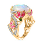 GP - Italian Garden Collection - Ethiopian Opal, Blue Sapphire & White Zircon Living Creature Ring in 18K Vermeil Yellow Gold Plated Sterling Silver 4.28 Ct, Silver Wt. 5.99 Gms.