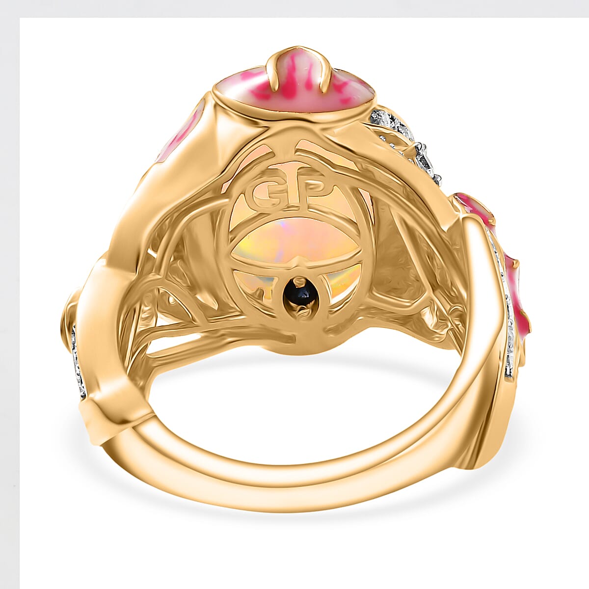 GP - Italian Garden Collection - Ethiopian Opal, Blue Sapphire &amp; White Zircon Living Creature Ring in 18K Vermeil Yellow Gold Plated Sterling Silver 4.28 Ct, Silver Wt. 5.99 Gms. 8343009 6
