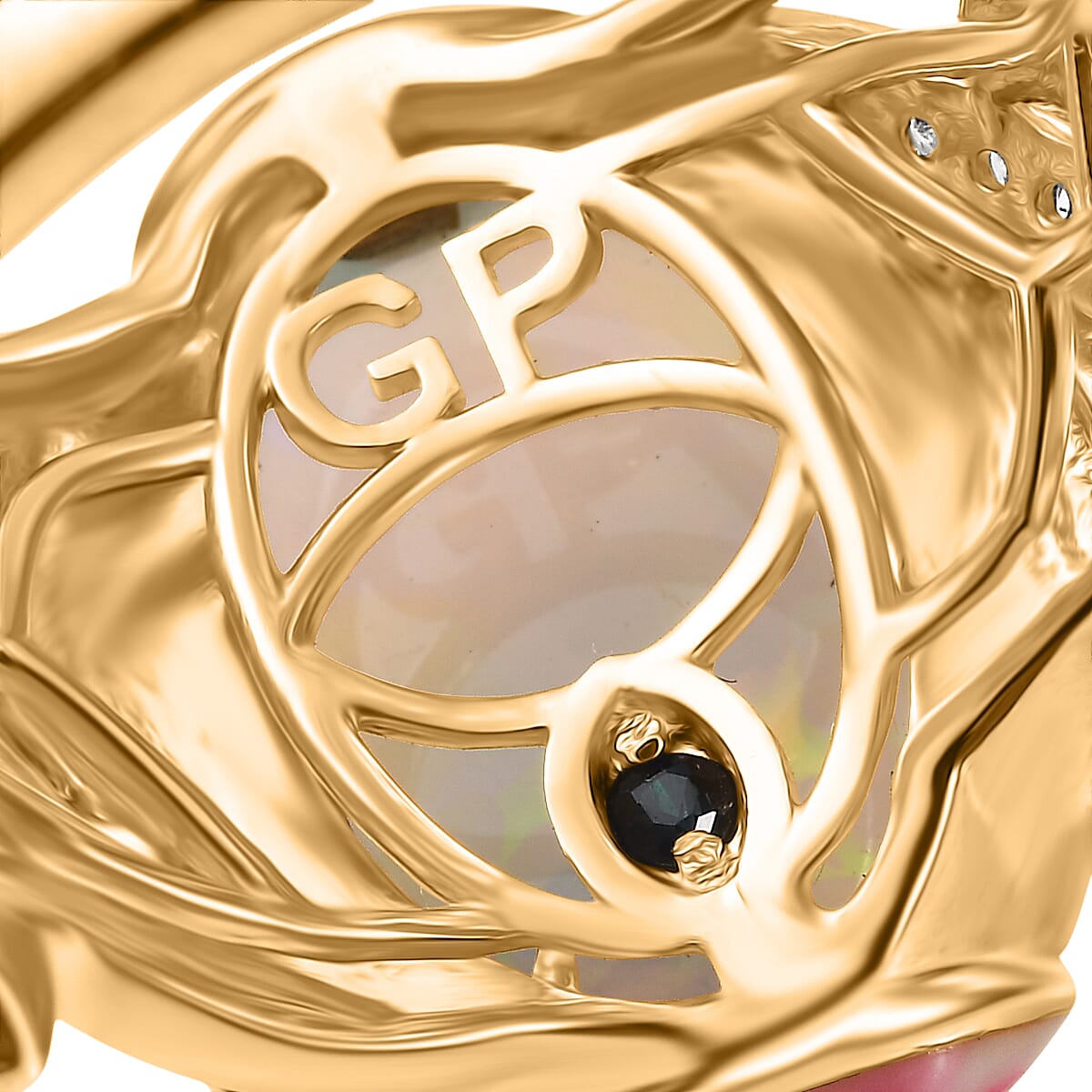 GP - Italian Garden Collection - Ethiopian Opal, Blue Sapphire &amp; White Zircon Living Creature Ring in 18K Vermeil Yellow Gold Plated Sterling Silver 4.28 Ct, Silver Wt. 5.99 Gms. 8343009 7