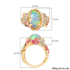 GP - Italian Garden Collection - Ethiopian Opal, Blue Sapphire & White Zircon Living Creature Ring in 18K Vermeil Yellow Gold Plated Sterling Silver 4.28 Ct, Silver Wt. 5.99 Gms.
