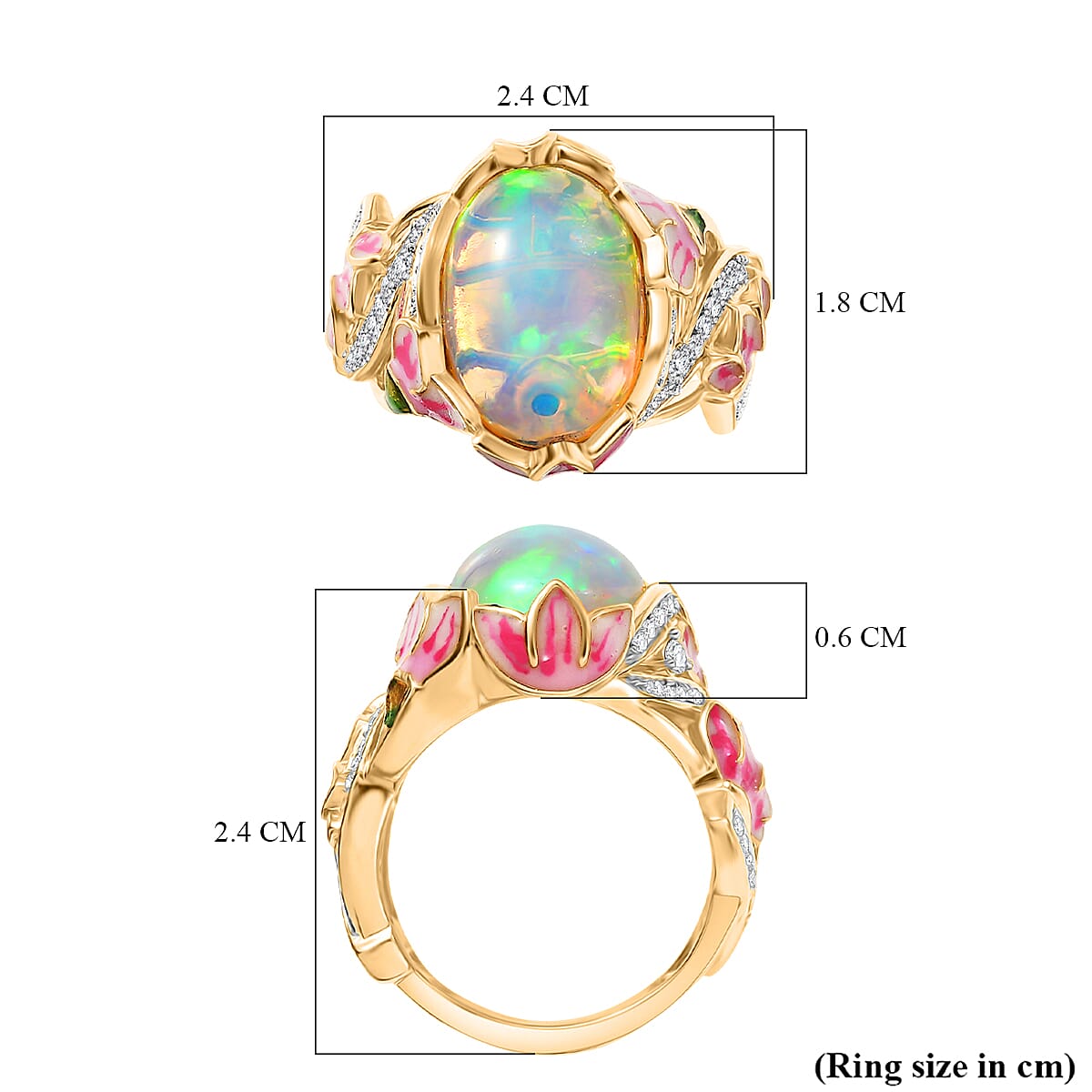 GP - Italian Garden Collection - Ethiopian Opal, Blue Sapphire &amp; White Zircon Living Creature Ring in 18K Vermeil Yellow Gold Plated Sterling Silver 4.28 Ct, Silver Wt. 5.99 Gms. 8343009 8