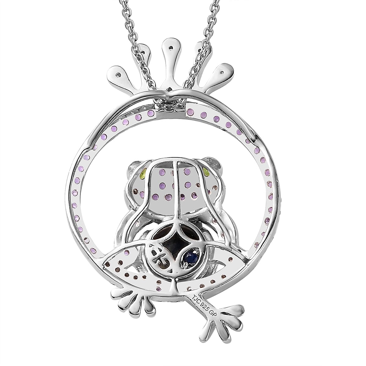 GP Italian Garden Collection - Labradorite, Amethyst, Natural Chrome Diopside and Zircon Frog King Pendant with Chain (Size 20) in Platinum and 18K Vermeil Yellow Gold Plated Sterling Silver 4265424 5