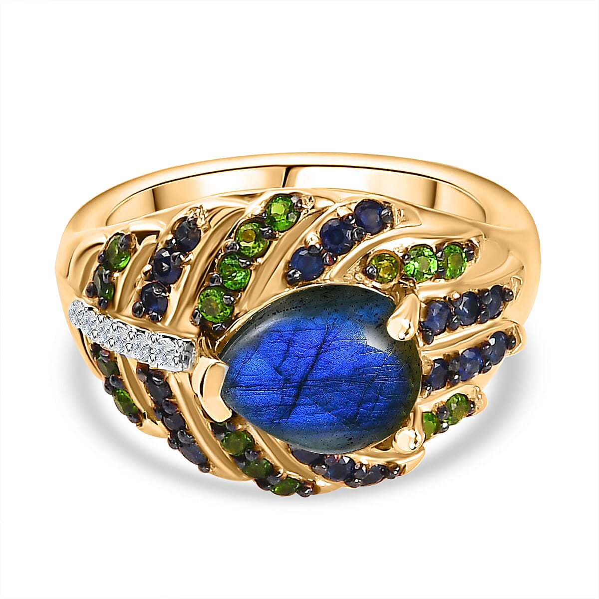 GP Italian Garden Collection - Labradorite &amp; Multi Gemstone Ring in 18K Vermeil YG &amp; Platinum Plated Sterling Silver 2.74 Ct, Silver Wt. 5.87 Gms 7731130 0