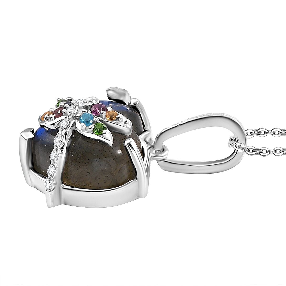 GP Italian Garden Collection - Labradorite &amp; Multi Gemstones Pendant with Chain (Size 20) in Rhodium Overlay Sterling Silver 9.33 Ct. 4329564 3