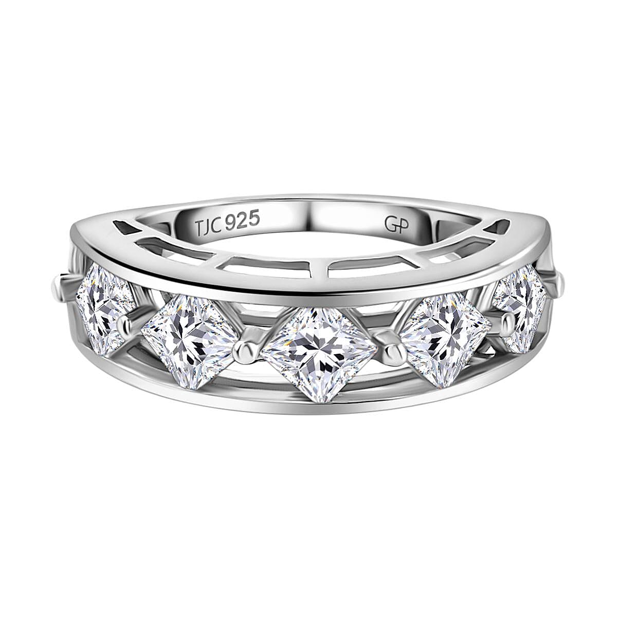 GP Italian Garden Collection - Moissanite Half Eternity Ring in Platinum Overlay Sterling Silver 1.82 Ct. 8948825 0