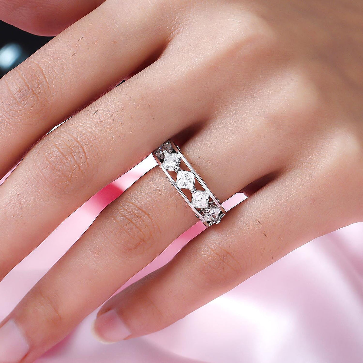 GP Italian Garden Collection - Moissanite Half Eternity Ring in Platinum Overlay Sterling Silver 1.82 Ct. 8948825 3
