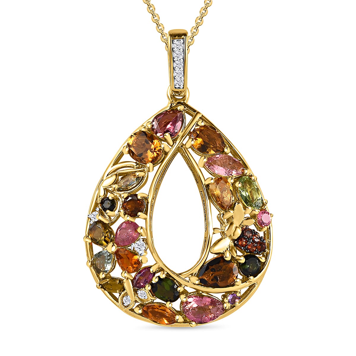 GP- Italian Garden Collection - Multi-Tourmaline Pendant with Chain (Size 20) in 18K Yellow Gold Vermeil Plated Sterling Silver 3.51 Ct 4197084 0