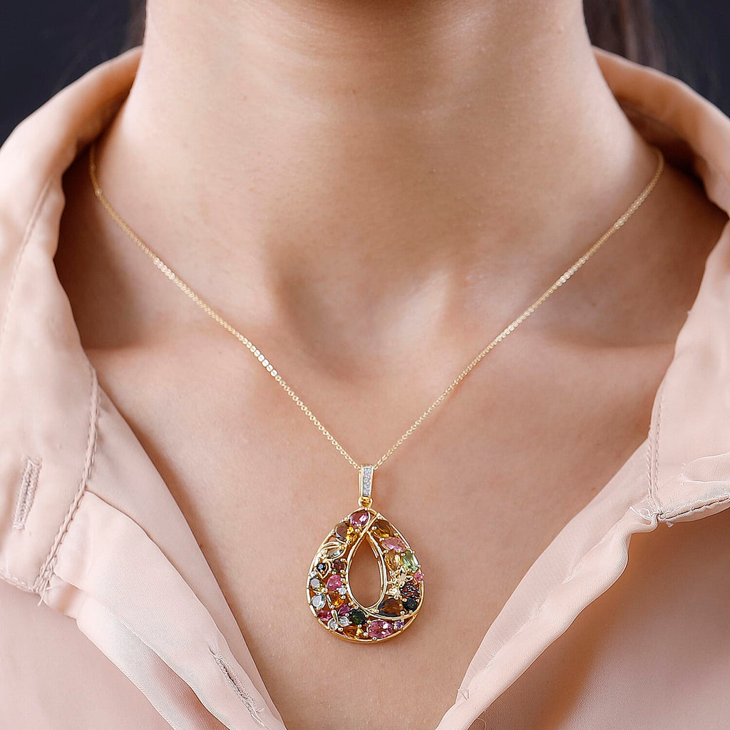 GP- Italian Garden Collection - Multi-Tourmaline Pendant with Chain (Size 20) in 18K Yellow Gold Vermeil Plated Sterling Silver 3.51 Ct