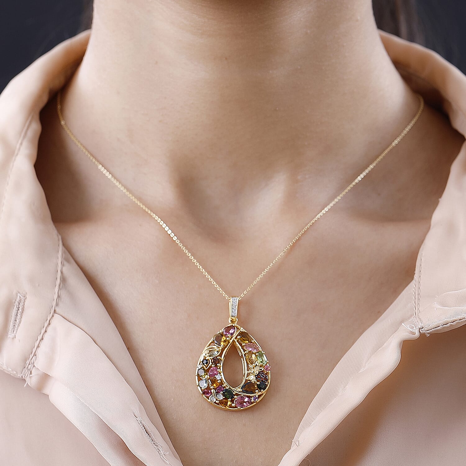 GP- Italian Garden Collection - Multi-Tourmaline Pendant with Chain (Size 20) in 18K Yellow Gold Vermeil Plated Sterling Silver 3.51 Ct 4197084 2