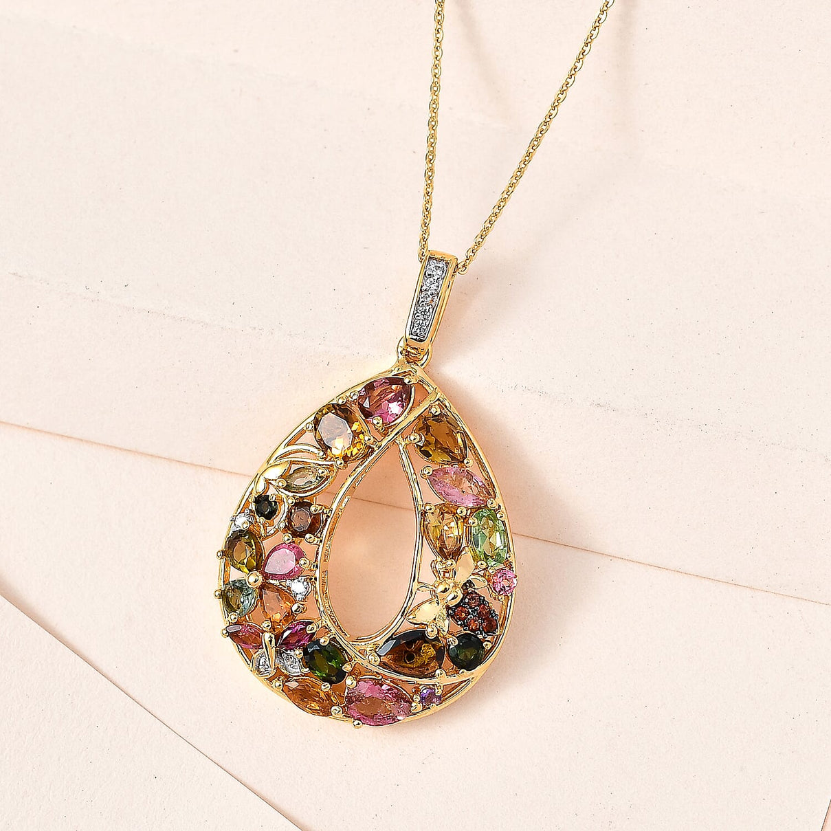GP- Italian Garden Collection - Multi-Tourmaline Pendant with Chain (Size 20) in 18K Yellow Gold Vermeil Plated Sterling Silver 3.51 Ct 4197084 3