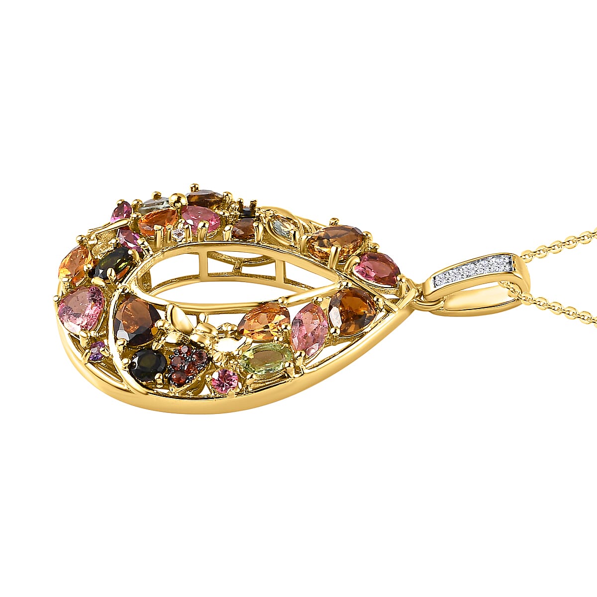 GP- Italian Garden Collection - Multi-Tourmaline Pendant with Chain (Size 20) in 18K Yellow Gold Vermeil Plated Sterling Silver 3.51 Ct 4197084 4