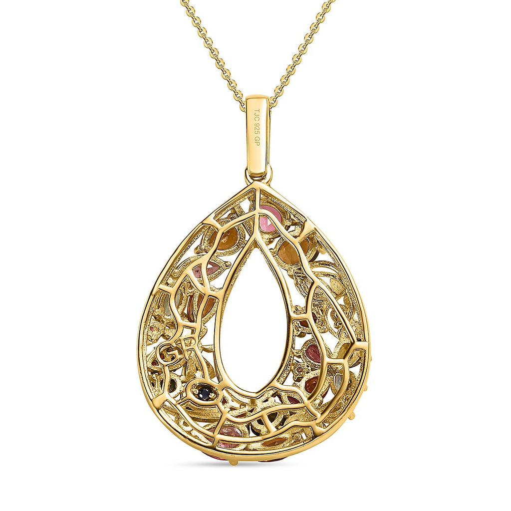 GP- Italian Garden Collection - Multi-Tourmaline Pendant with Chain (Size 20) in 18K Yellow Gold Vermeil Plated Sterling Silver 3.51 Ct