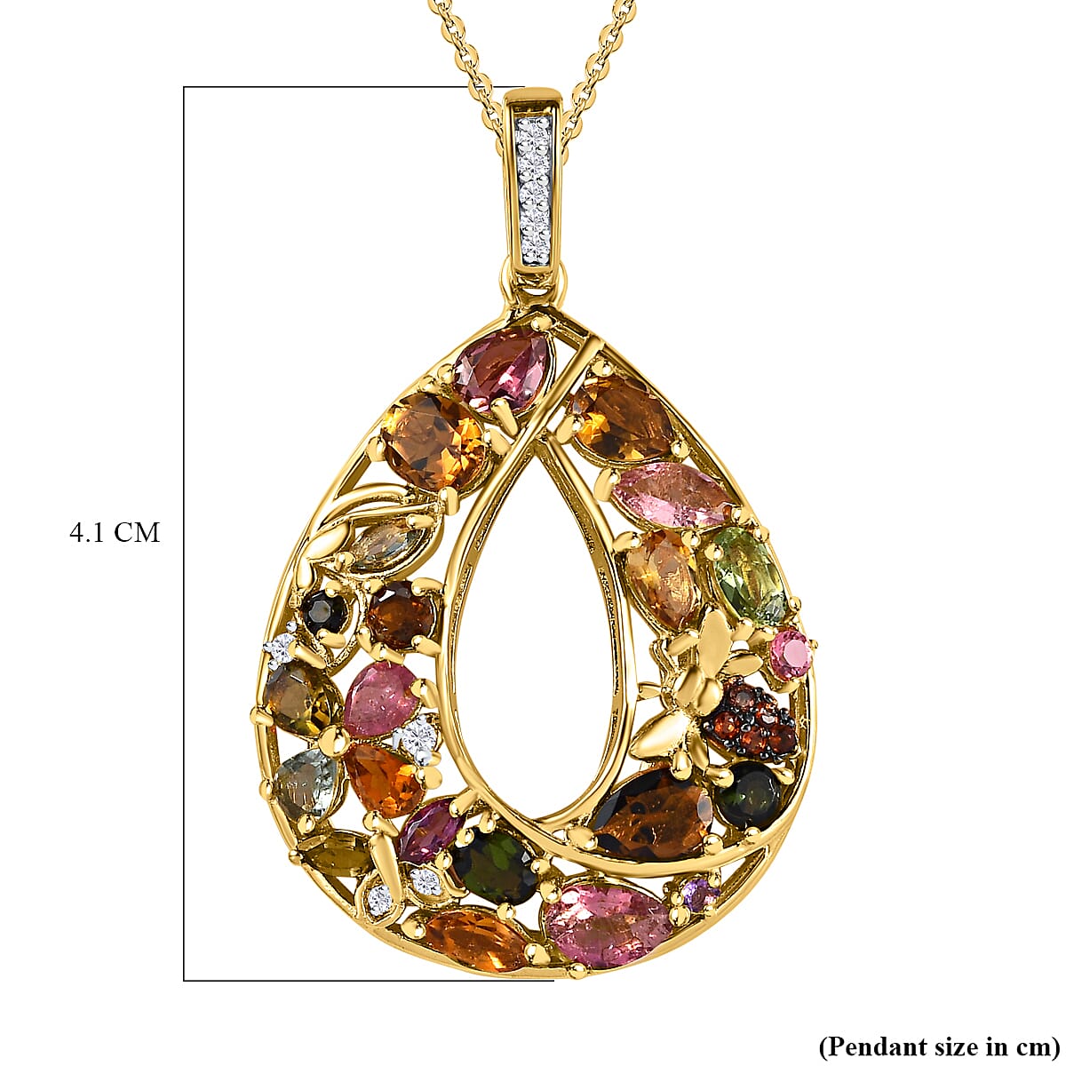 GP- Italian Garden Collection - Multi-Tourmaline Pendant with Chain (Size 20) in 18K Yellow Gold Vermeil Plated Sterling Silver 3.51 Ct 4197084 7