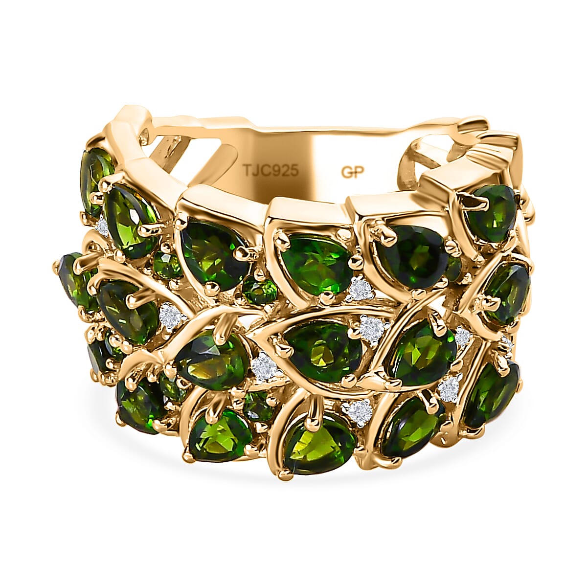 GP Leaf Collection - Natural Chrome Diopside &amp; Natural Zircon Ring in 18K Yellow Gold Vermeil Plated Sterling Silver 3.28 Ct 7547707 0