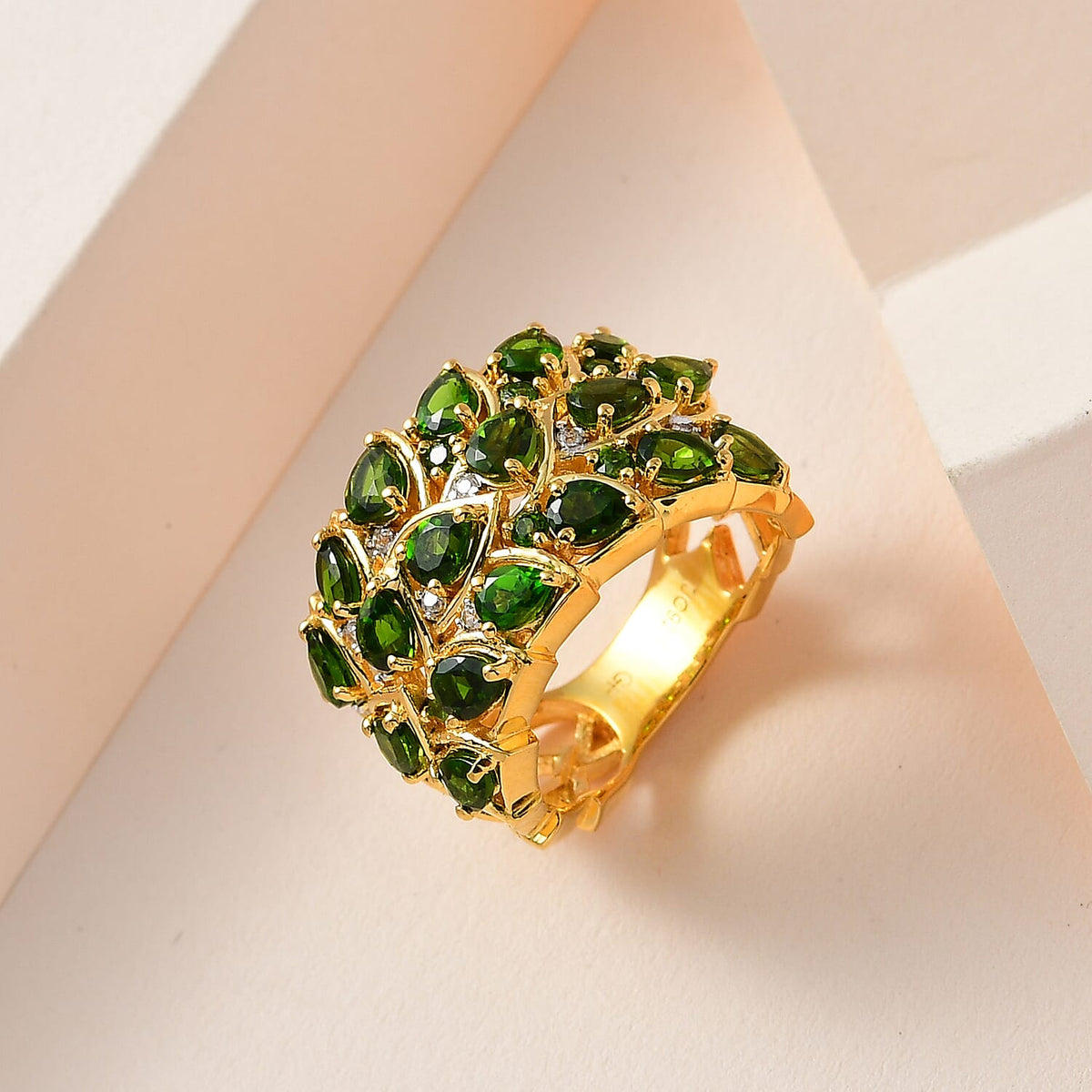 GP Leaf Collection - Natural Chrome Diopside &amp; Natural Zircon Ring in 18K Yellow Gold Vermeil Plated Sterling Silver 3.28 Ct 7547707 1